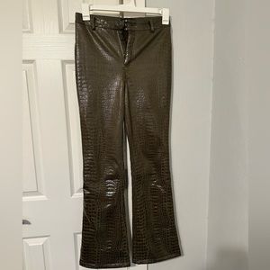 Flare-Leg Snake Print Leather Pants